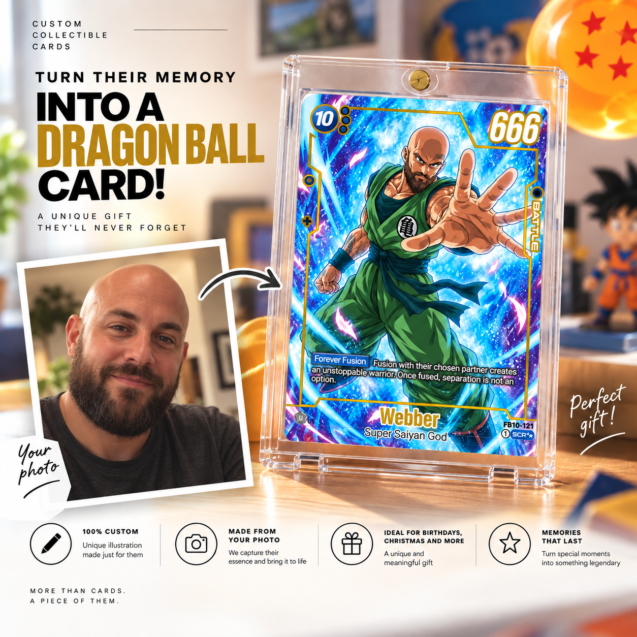 Mockup de carta Dragon Ball para adulto con retrato ficticio
