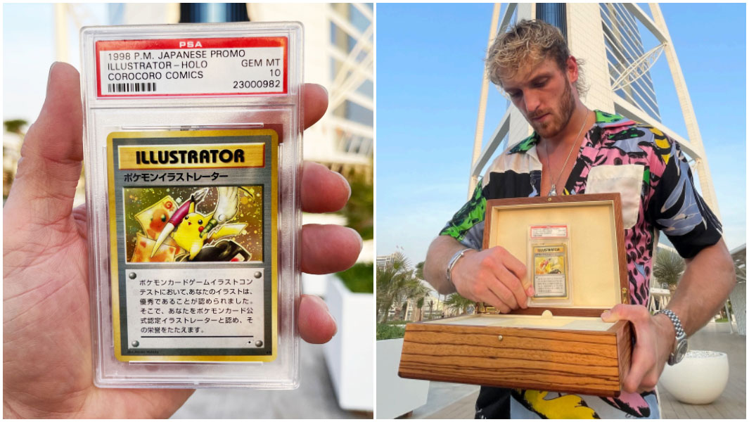 PSA 10 Pikachu Illustrator card and Logan Paul in Dubai